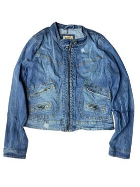 VTG Dollhouse Y2K Zip-Up Moto Denim Jacket - Size L